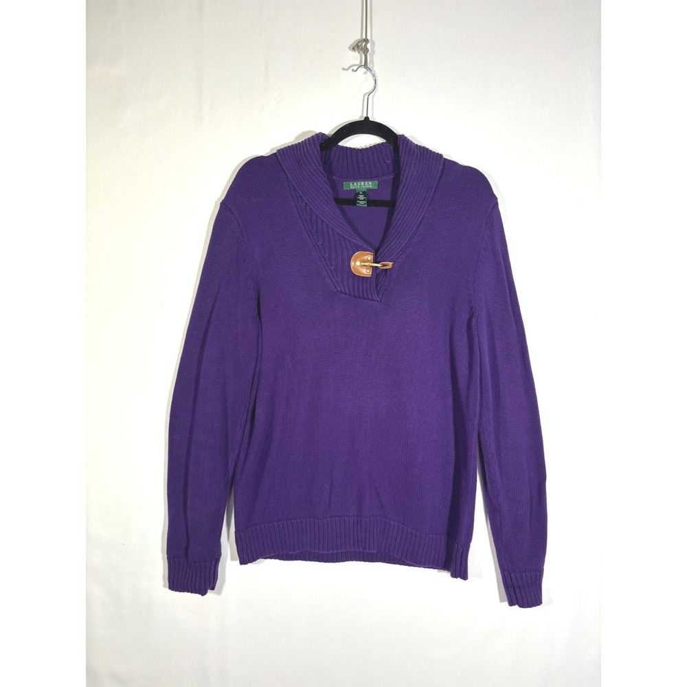 Modern Preppy Lauren Ralph Lauren Toggle Shawl Collar Sweater Womens XL Purple